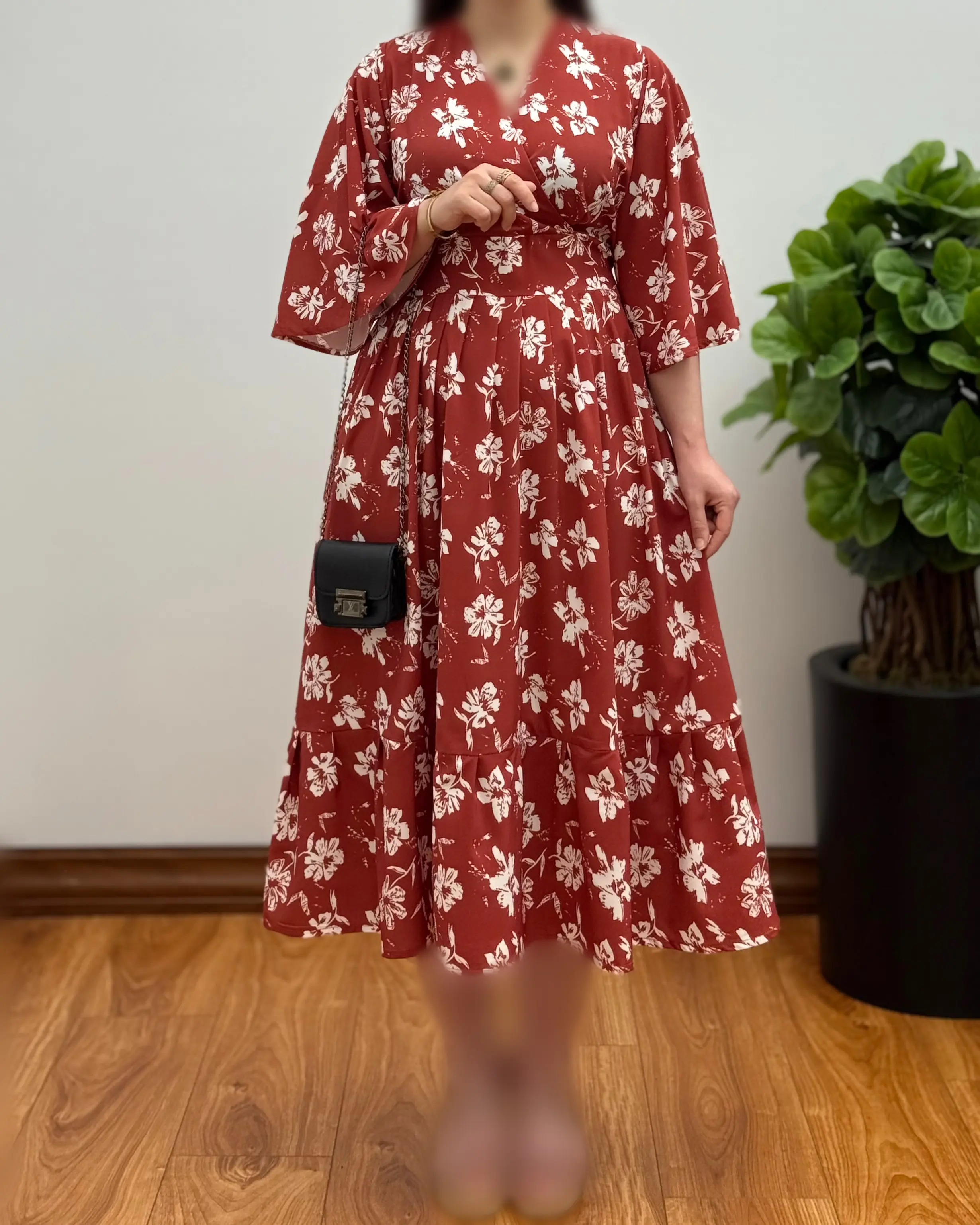 پیراهن دخترانه کرپ فلور آستین فیلی